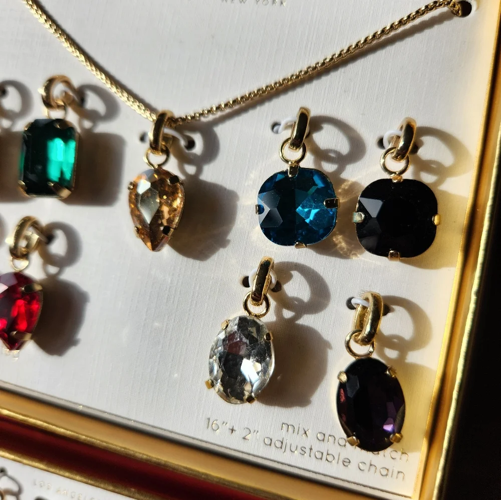 Unwritten Interchangable Pendant Glass Charms Necklace Earrings Colored Gems NWT
